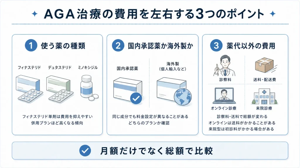 AGA治療の費用を左右する3つのポイント