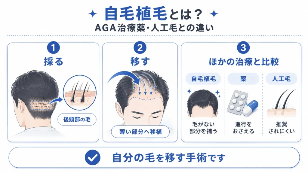 自毛植毛とは？AGA治療薬・人工毛との違い