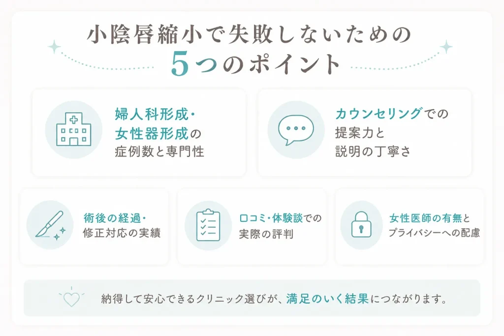 小陰唇縮小の名医の選び方｜失敗しないための5つのポイント